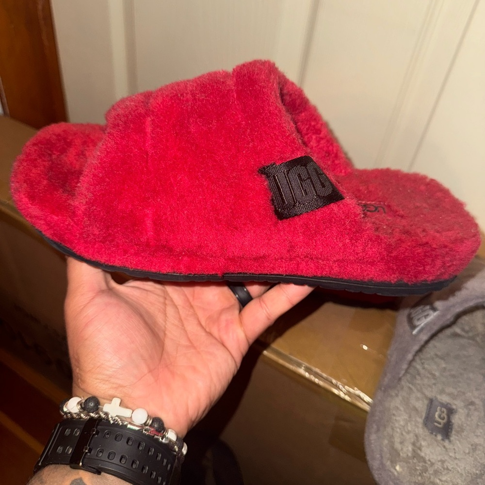 UGG Red Fluffy Slides